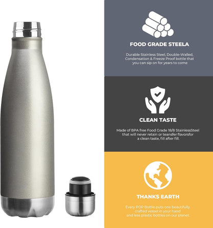 17Oz Sport Water Bottle 12 Pack Vacuum Insulated Stainless Steel Sport Water Bottle Leak-Proof Double Wall Cola Shape Water Bottle,Keep Drinks Hot & Cold (Cold Gray,12 Pack)