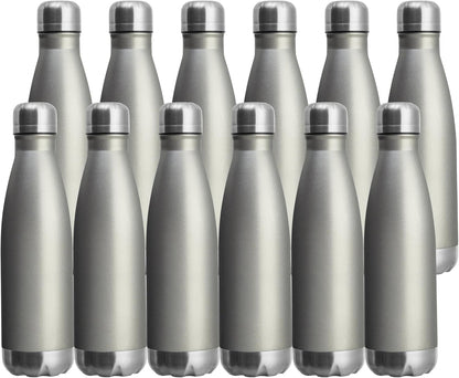 17Oz Sport Water Bottle 12 Pack Vacuum Insulated Stainless Steel Sport Water Bottle Leak-Proof Double Wall Cola Shape Water Bottle,Keep Drinks Hot & Cold (Cold Gray,12 Pack)