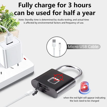 Fingerprint Padlock, Fingerprint Waterproof Keyless Anti-Theft, Security Digital Lock Portable for Locker, Gym, Door, Luggage, Suitcase, Handbags, Wardrobes,Black